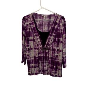 JM Collection Purple and White Cardigan